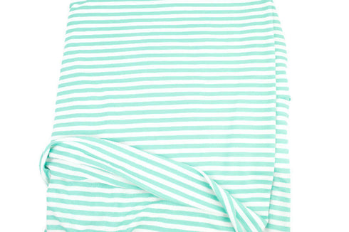 Mint Green and Off White Narrow Stripe Baby French Terry Knit Fabric by the yard FTK00753R